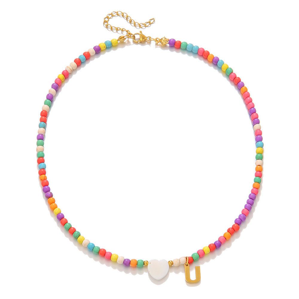 Wholesale stainless steel letter necklace mixed color turquoise shell love clavicle chain DIY hot fashion necklace